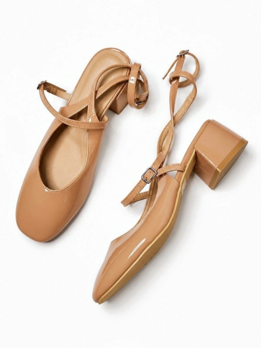 NEW Wild Diva Size 8 Beige Block Heel Mary Jane Sandals Patent Finish